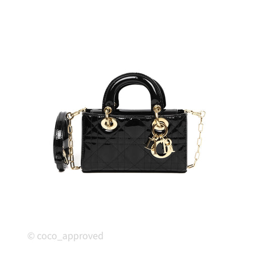 Christian Dior Micro Lady D-Joy Bag Black Patent Cannage Calfskin Gold Hardware