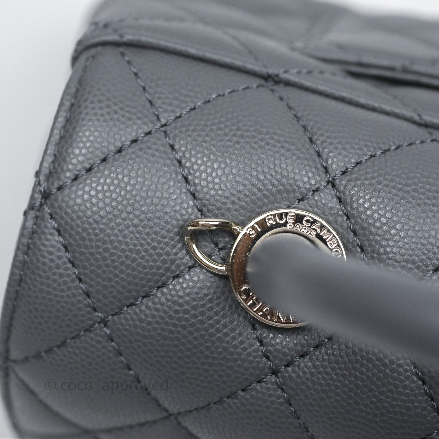 Chanel Small Coco Handle Quilted Grey Caviar Gold Hardware 23K
