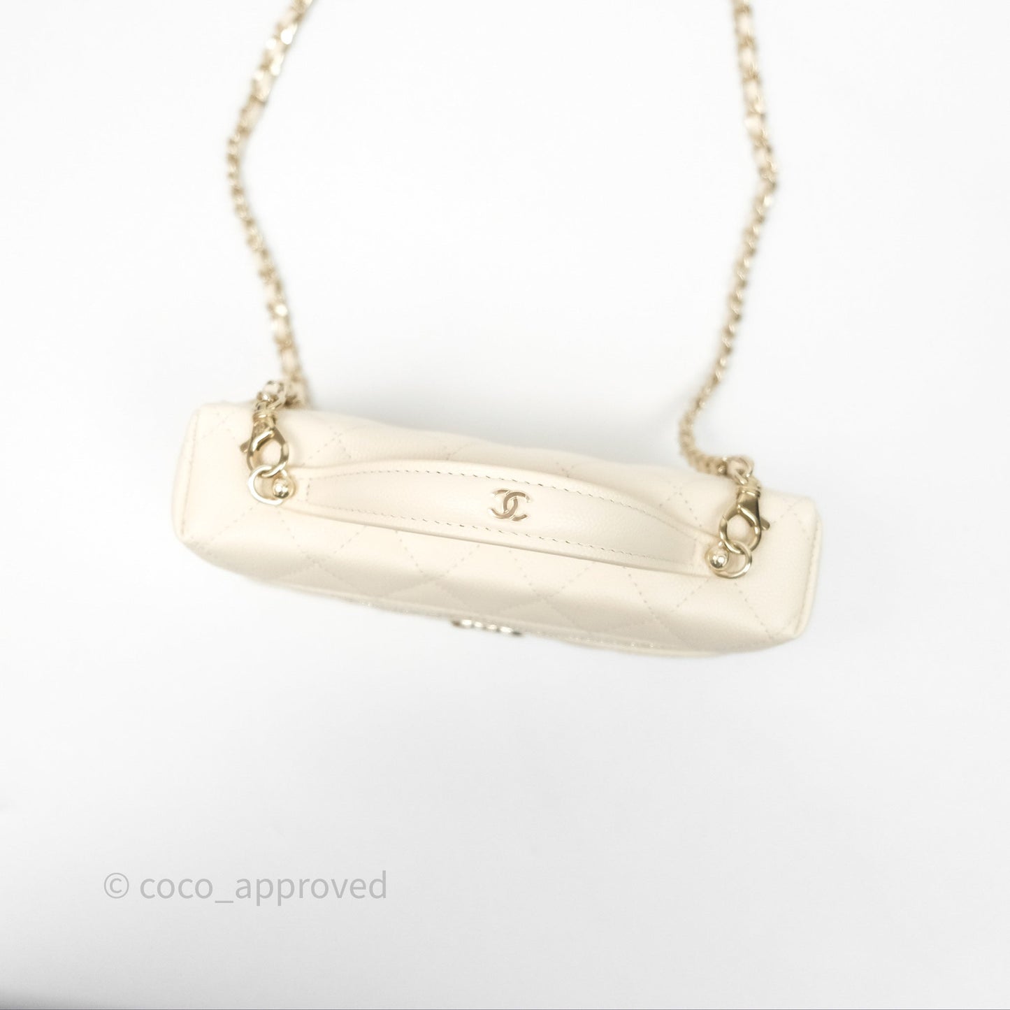 Chanel Top Handle Long Vanity with Chain Beige Caviar Gold Hardware 25C
