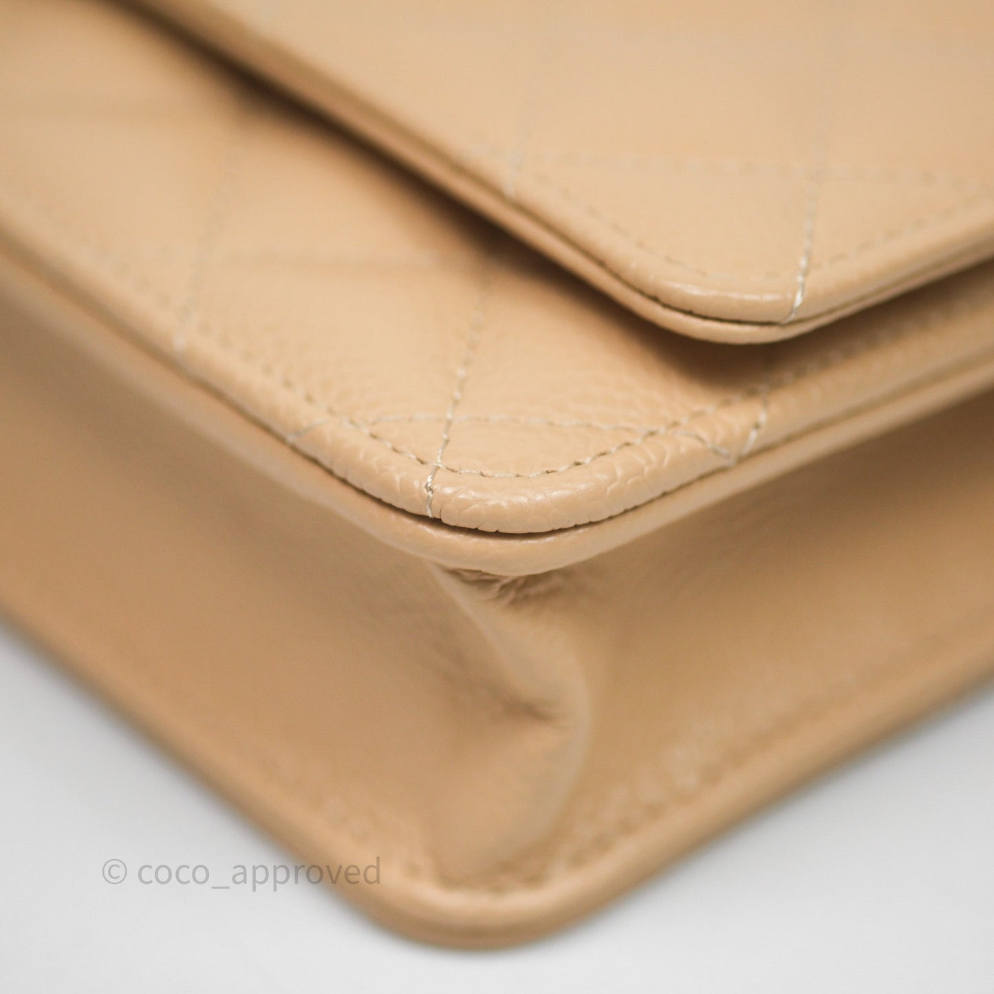 Chanel Quilted Classic Wallet on Chain WOC Beige Caviar Gold Hardware