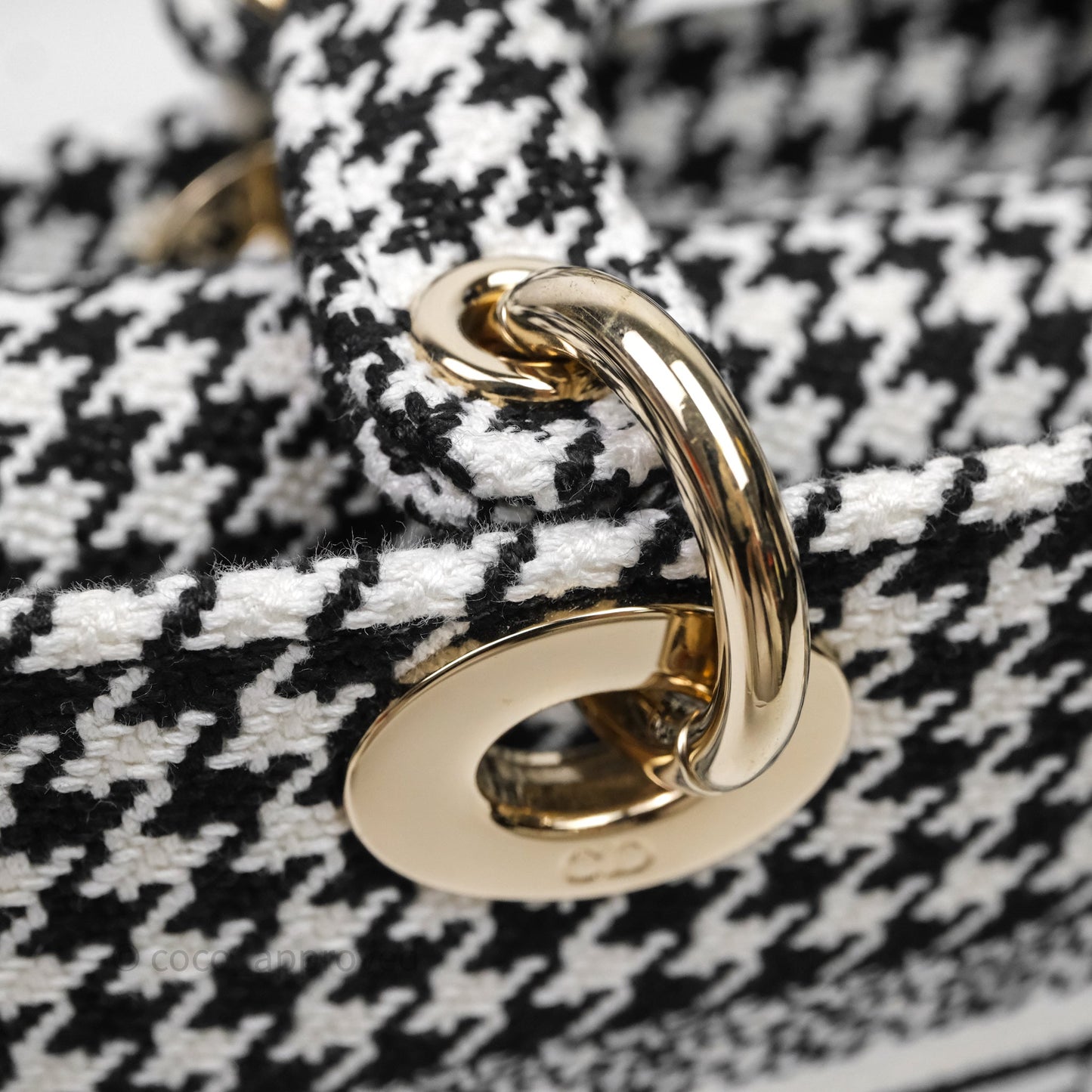 Christian Dior Medium Lady D-Joy Bag Black White Houndstooth Gold Hardware