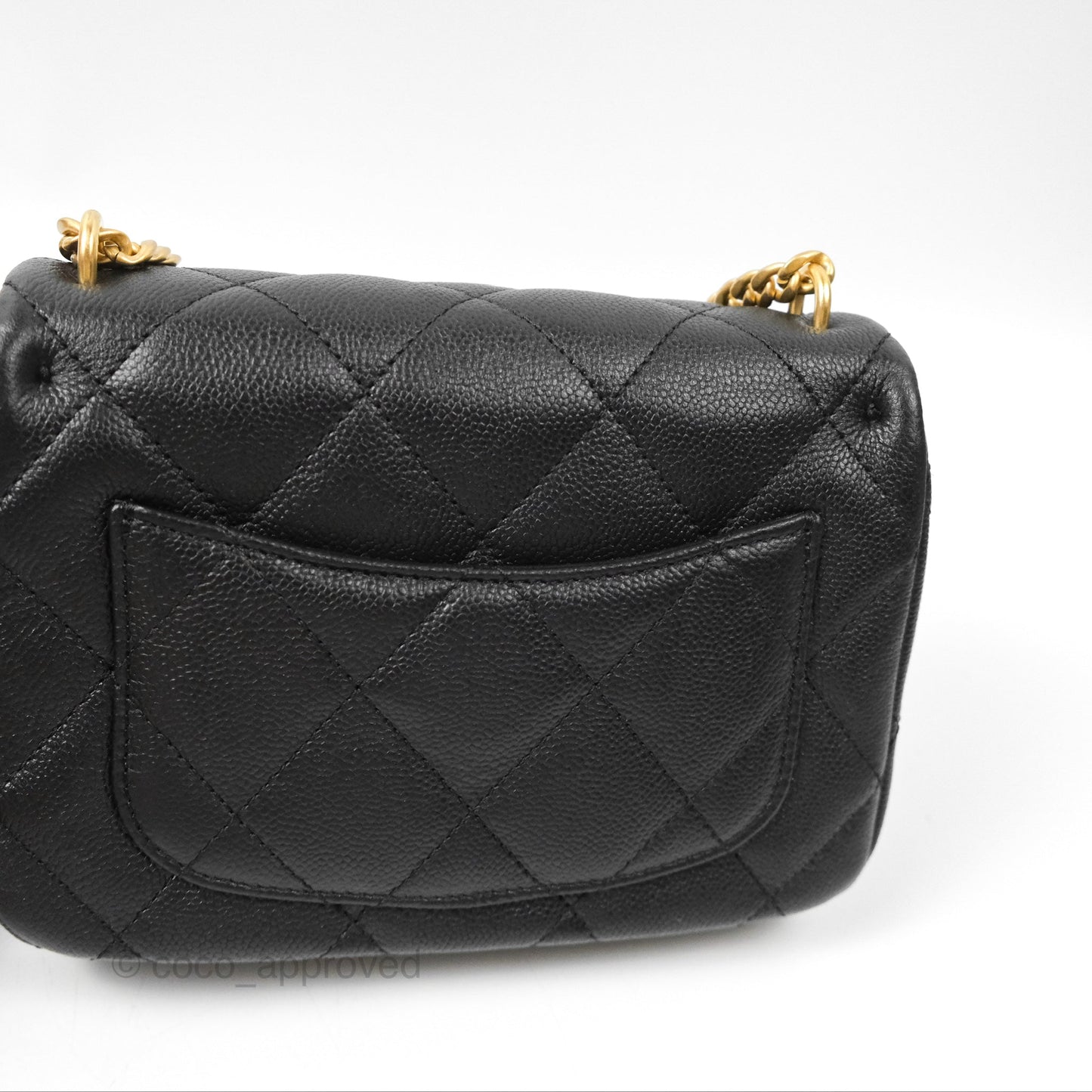 Chanel Mini Flap Bag Heart Adjustable Chain Black Caviar Aged Gold Hardware