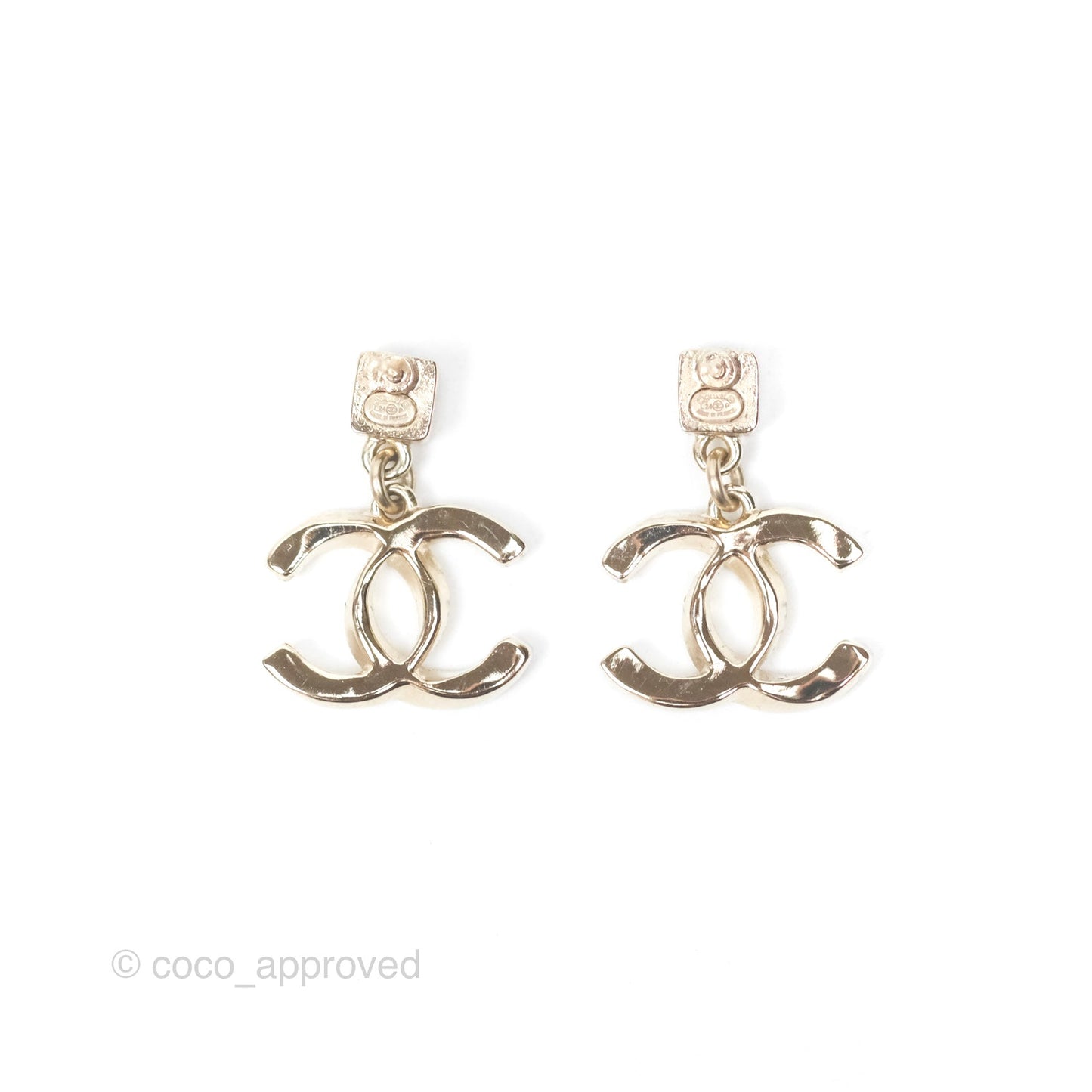Chanel CC Crystals Drop Earrings Gold Tone 24P
