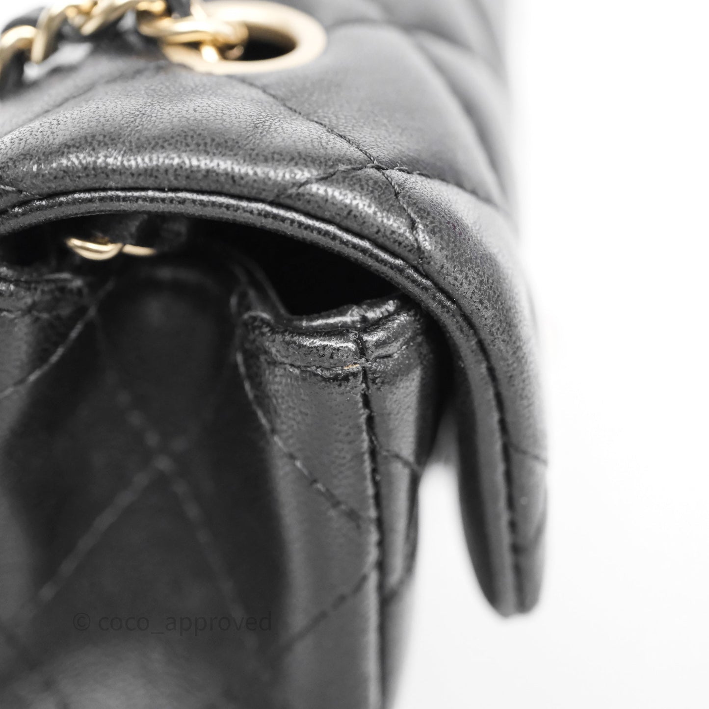 Chanel Quilted Extra Mini Rectangular Flap Black Lambskin Aged Gold Hardware