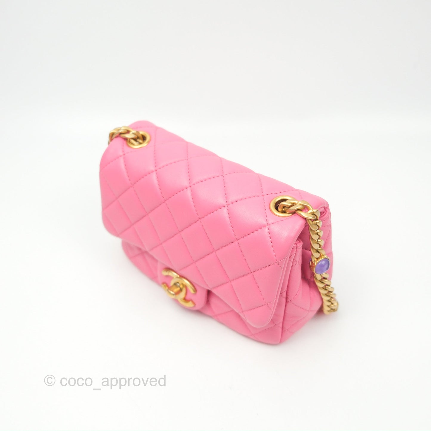 Chanel Mini Pearl Samba Square Flap Pink Lambskin Aged Gold Hardware 21P