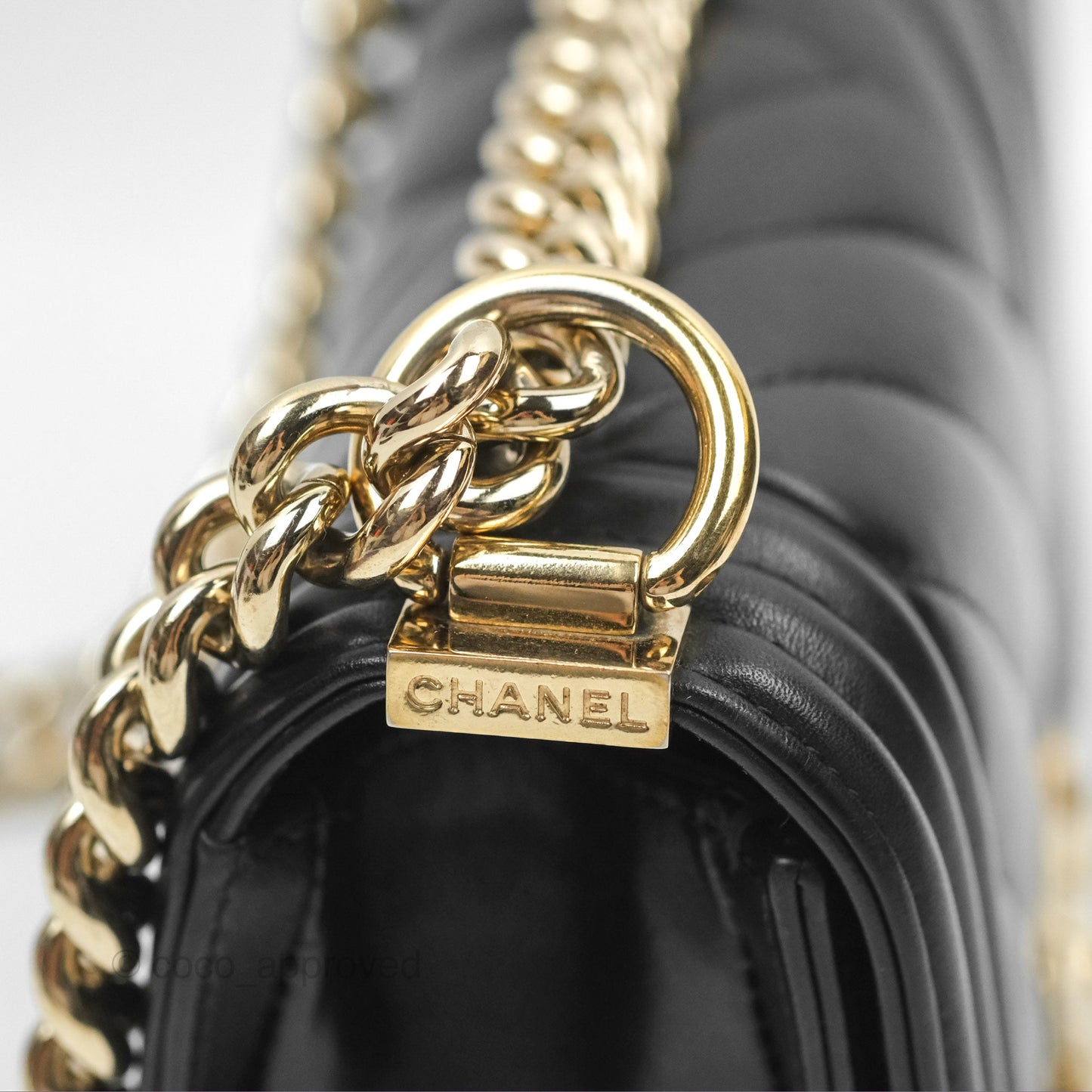 Chanel Chevron Small Boy Black Calfskin Gold Hardware