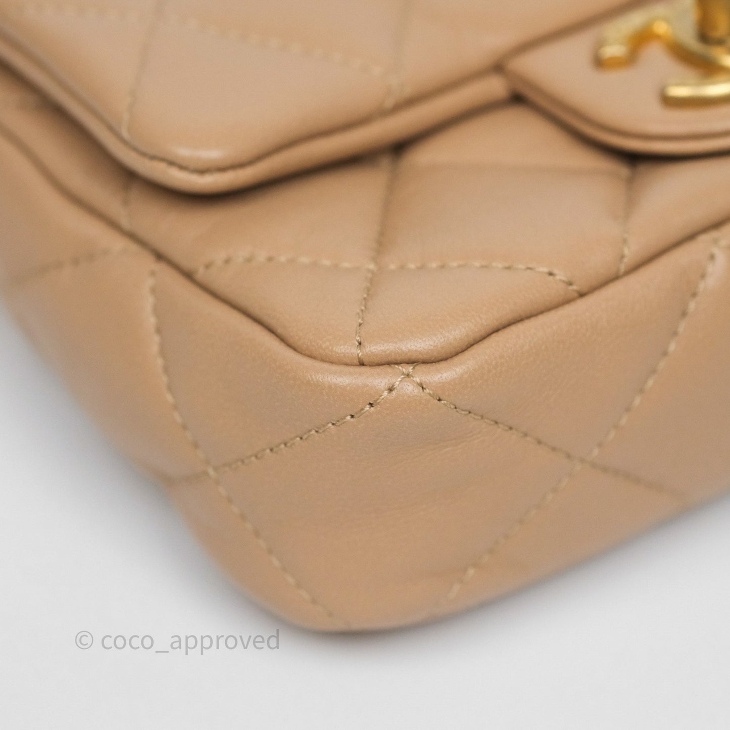 Chanel Mini CC Funky Town Flap Quilted Beige Lambskin Aged Gold Hardware