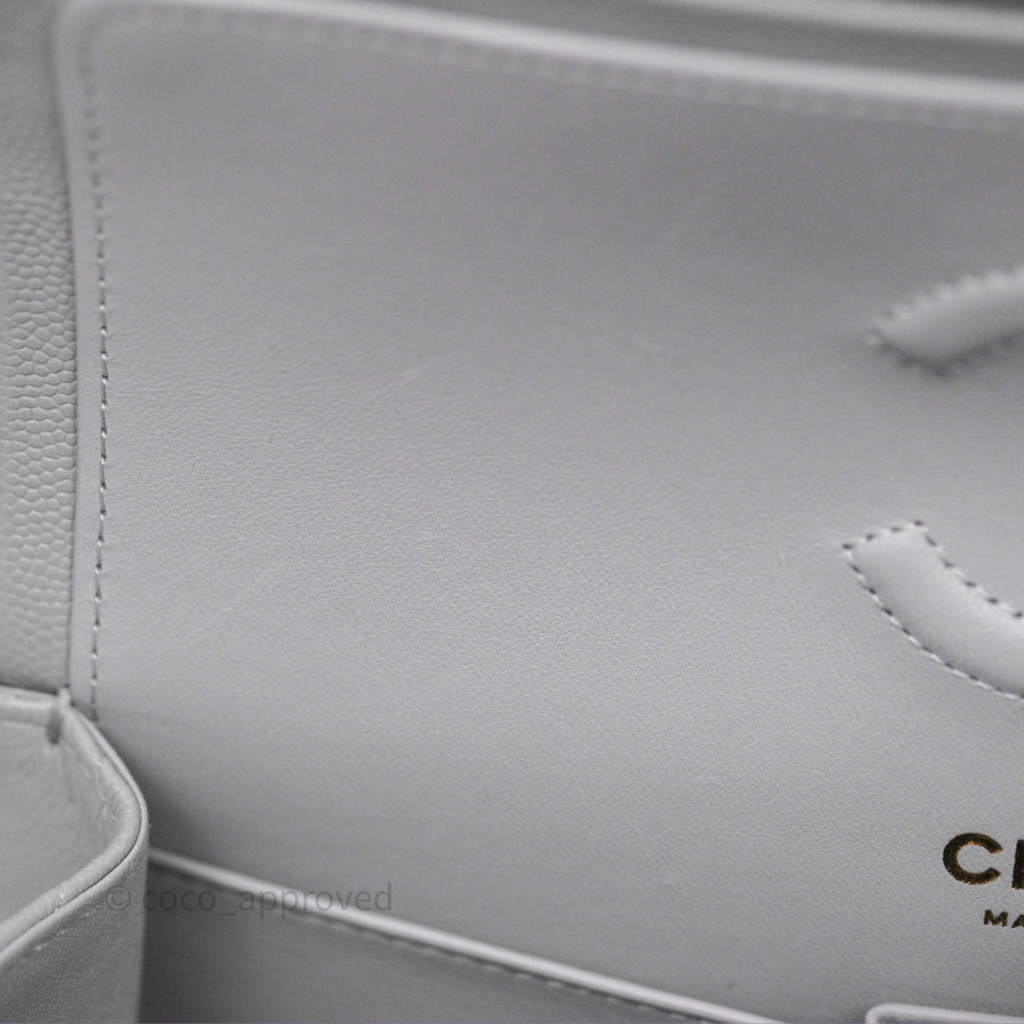 Chanel Small Classic Flap Quilted Grey Caviar Gold Hardware 21A