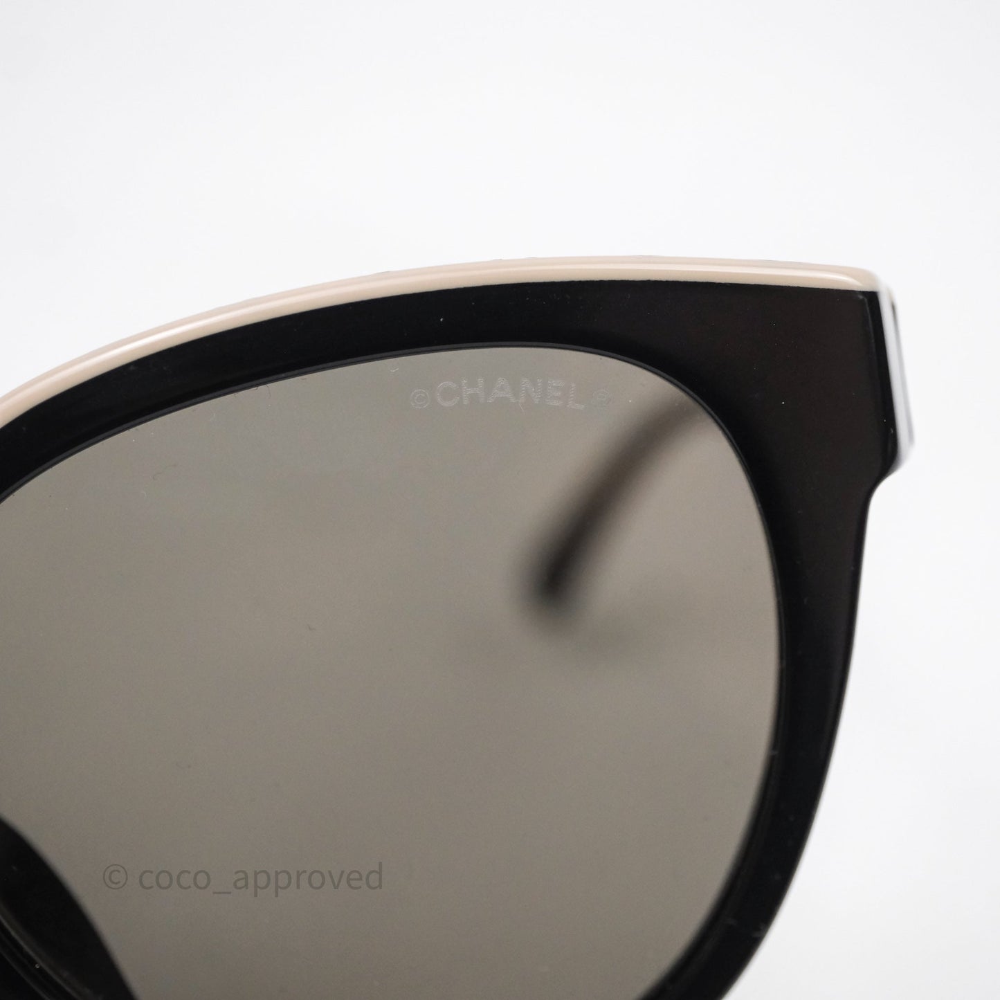 Chanel Logo Butterfly Sunglasses Black Beige Acetate