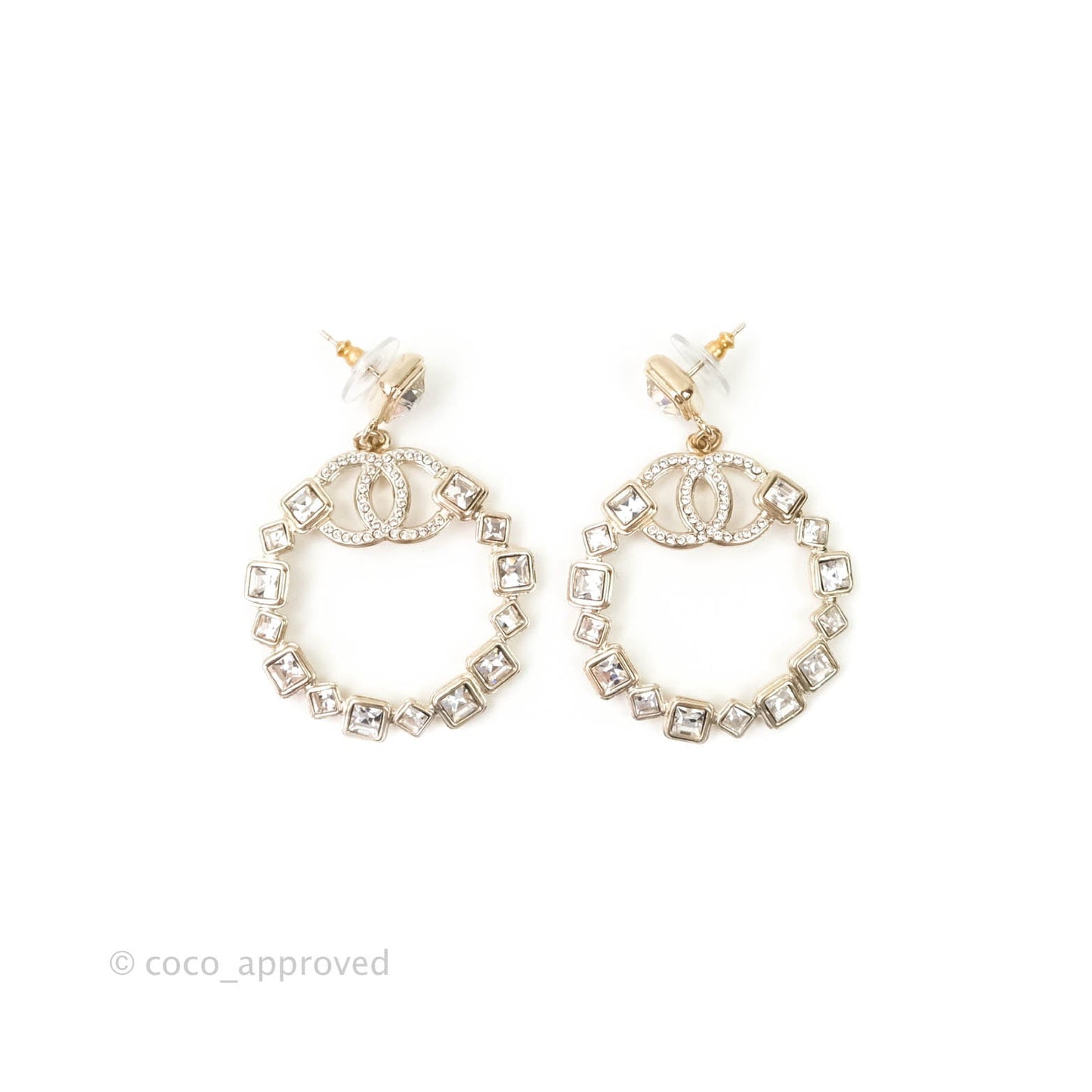 Chanel Crystal Drop Earrings Light Gold Tone 20B