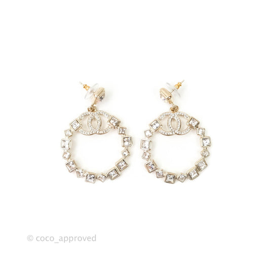 Chanel Crystal Drop Earrings Light Gold Tone 20B
