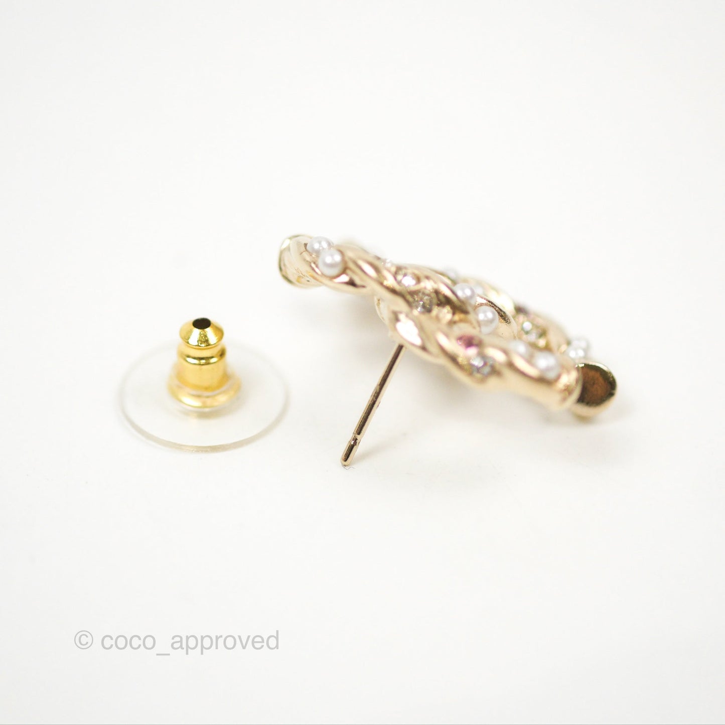 Chanel CC Pearl Crystal Twist Earrings Gold Tone 23B