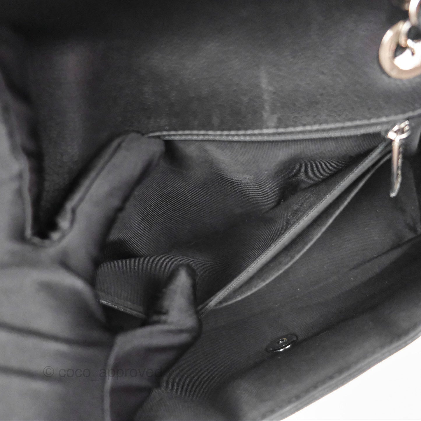 Chanel Chevron Flap Bag Black Caviar Silver Hardware
