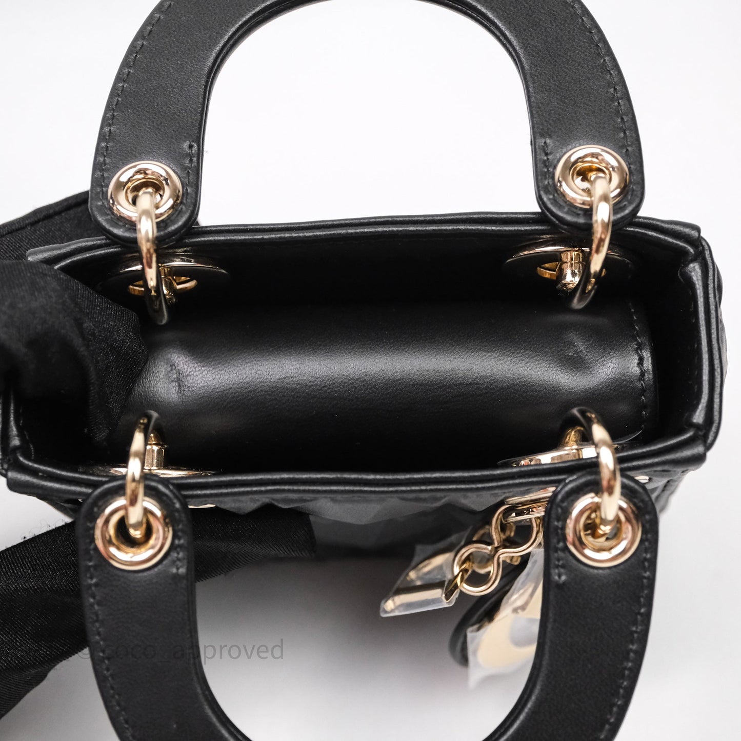 Dior Mirco Lady Dior Black Cannage Calfskin with Diamond Motif Gold Hardware