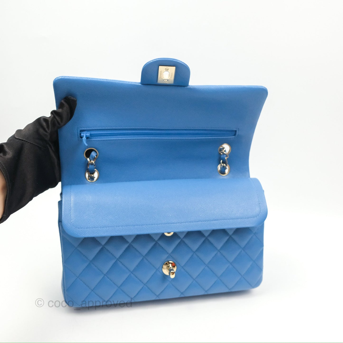 Chanel Classic M/L Medium Flap Quilted Blue Caviar Gold Hardware