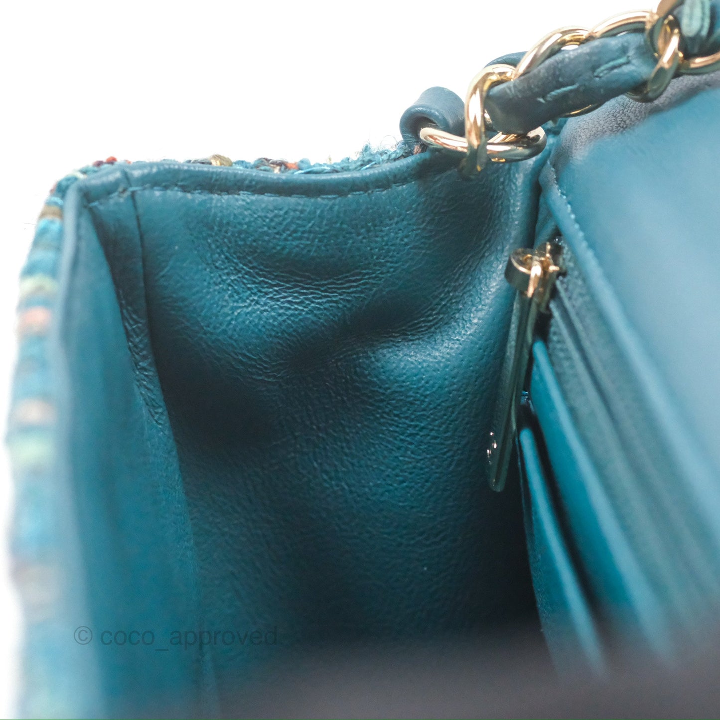 Chanel Mini Rectangular Flap Teal Tweed Gold Hardware