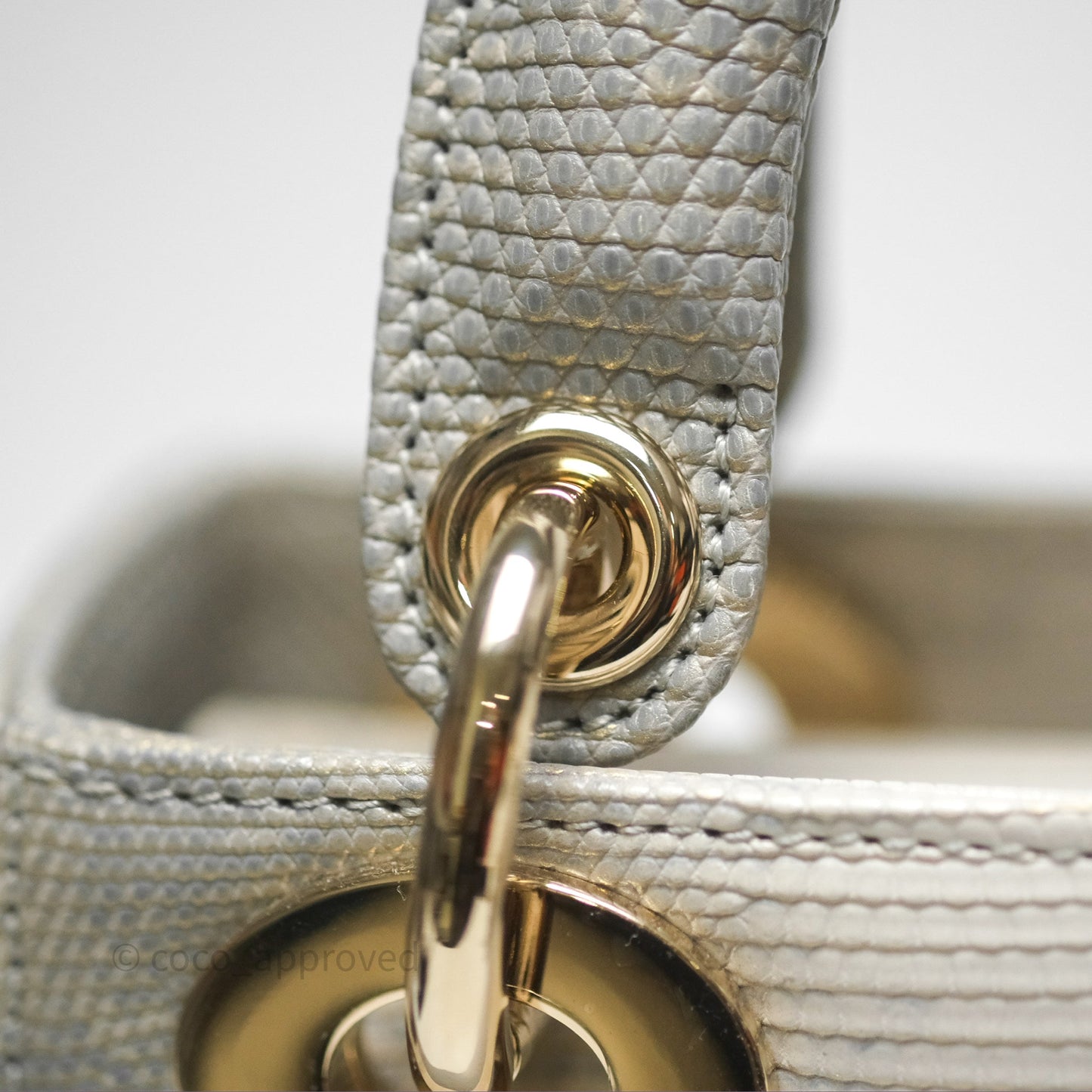 Dior Mini Lady Dior Ombre Grey White Lizard Gold Hardware