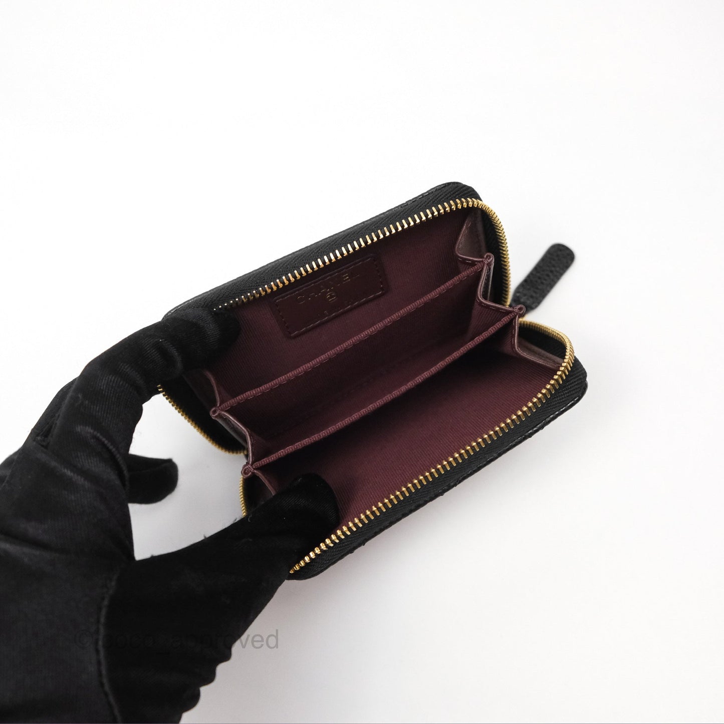 Chanel Quilted Zip Card Holder Black Caviar Gold Hardware