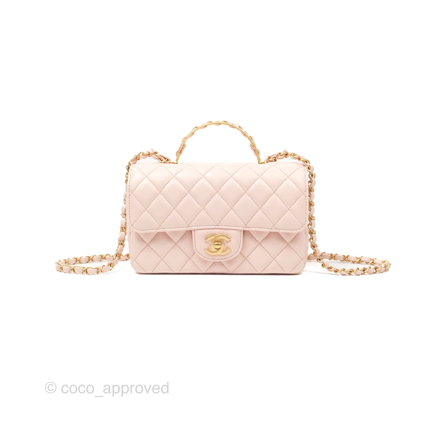 Chanel Top Handle Mini Rectangular Flap Bag Light Pink Lambskin Aged Gold Hardware
