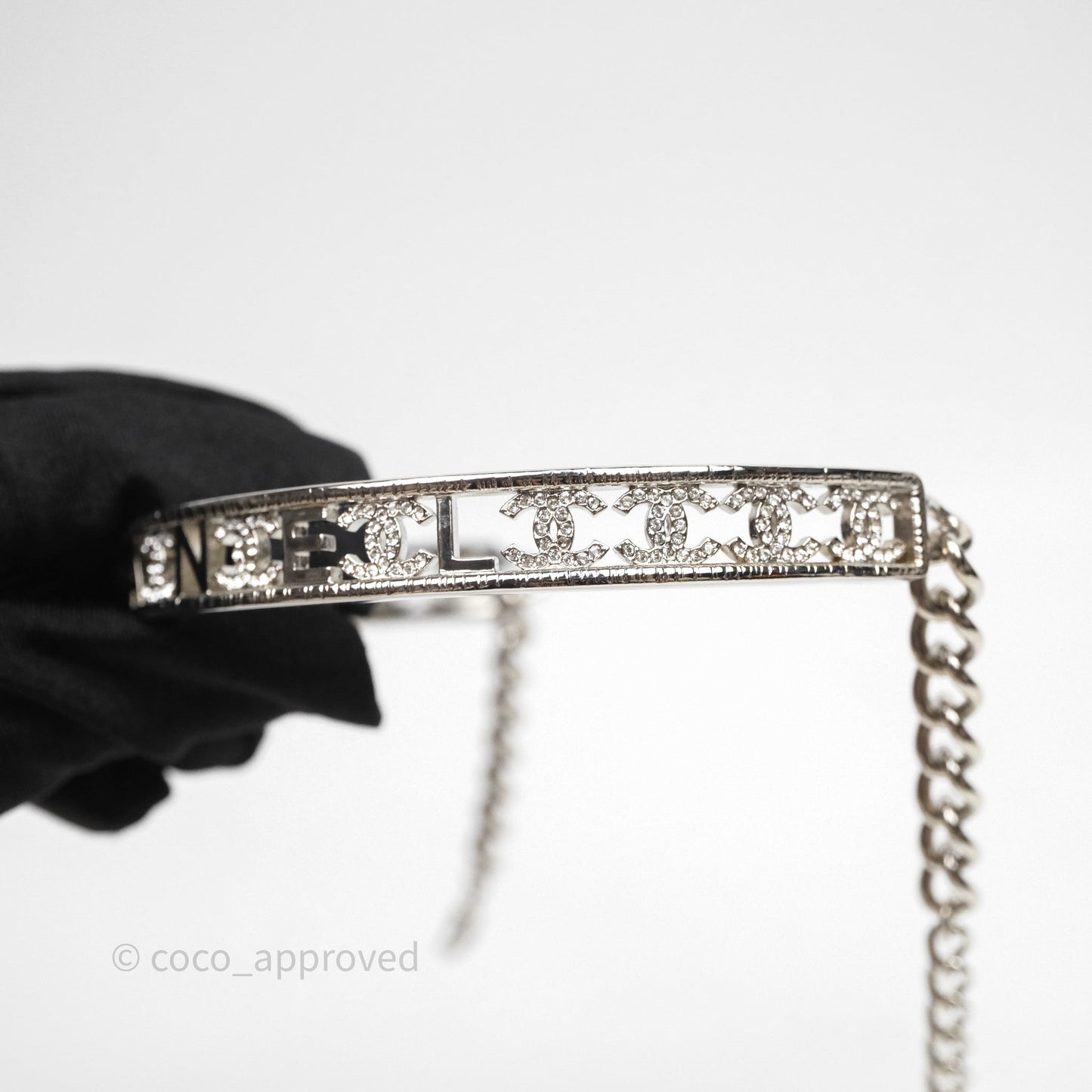 Chanel Crystal Logo Silver Chain Choker 22A