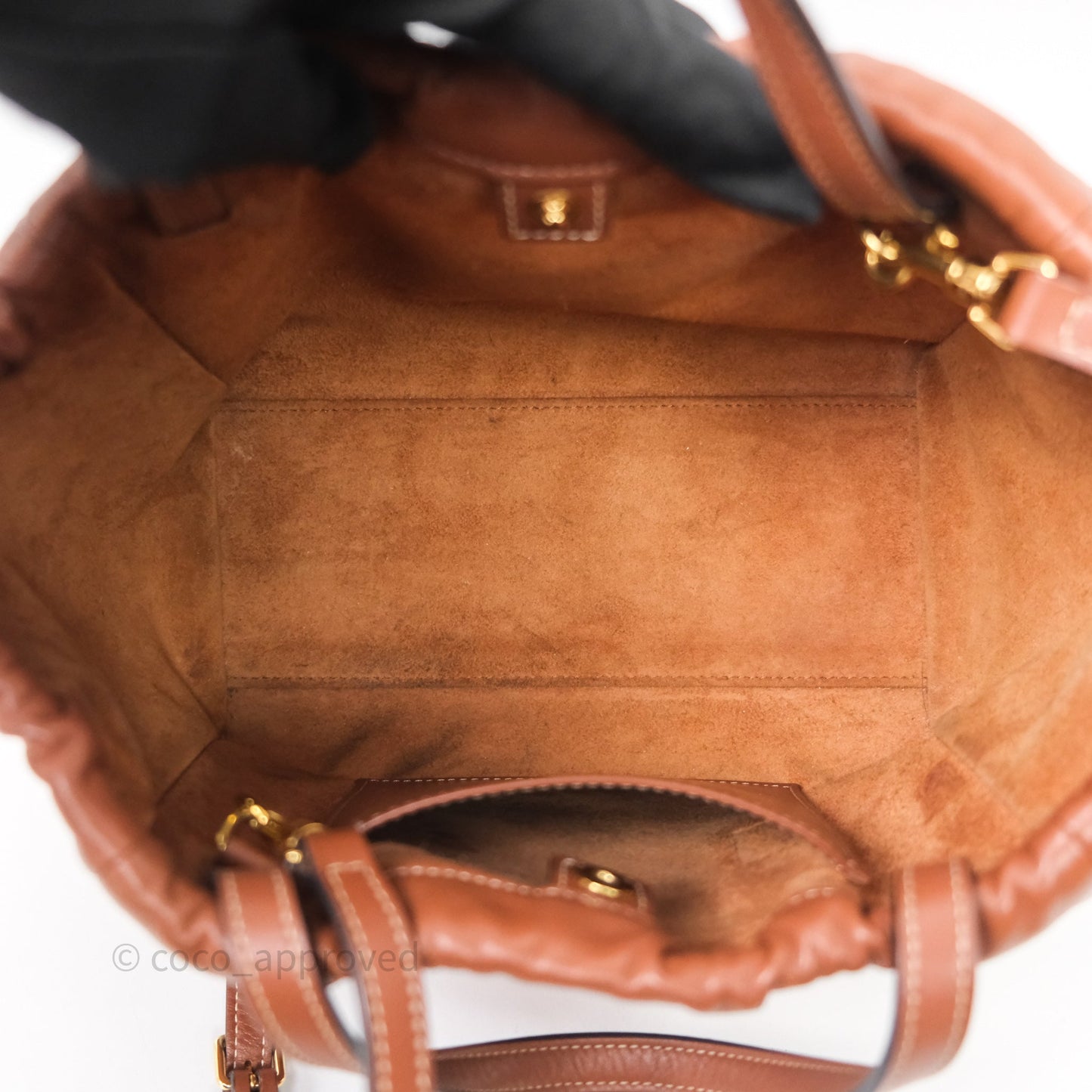Celine Drawstring Cabas Tote Bag Triomphe in Grained Calfskin Tan