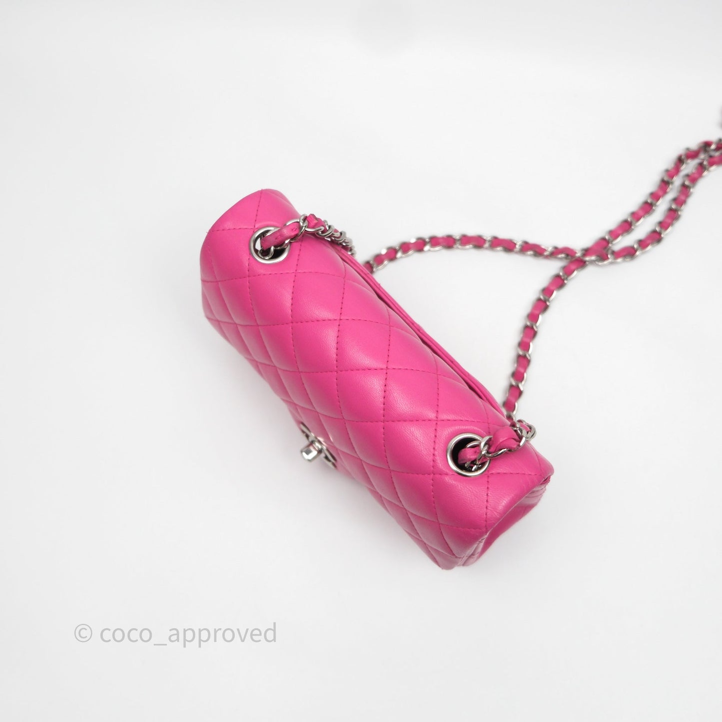 Chanel Mini Rectangular Quilted Dark Pink Lambskin Silver Hardware