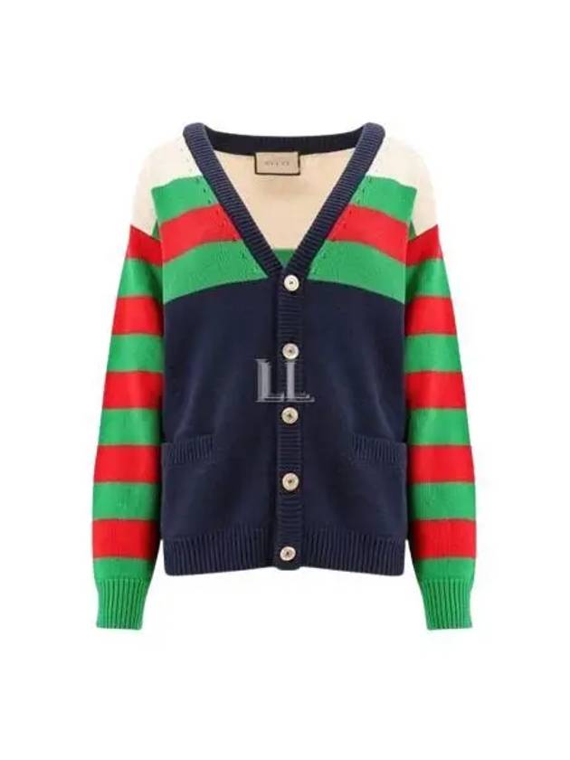 Luxury Gucci Trending 2025 Cotton Wool Striped Cardigan Blue Ivory