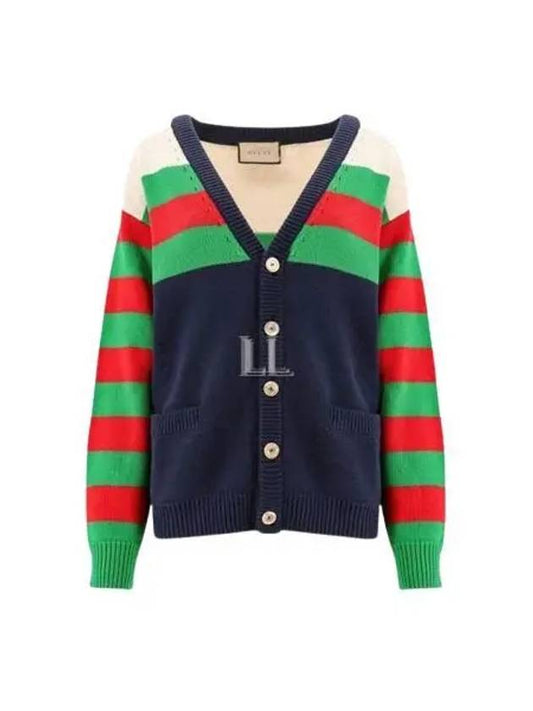 Luxury Gucci Trending 2025 Cotton Wool Striped Cardigan Blue Ivory