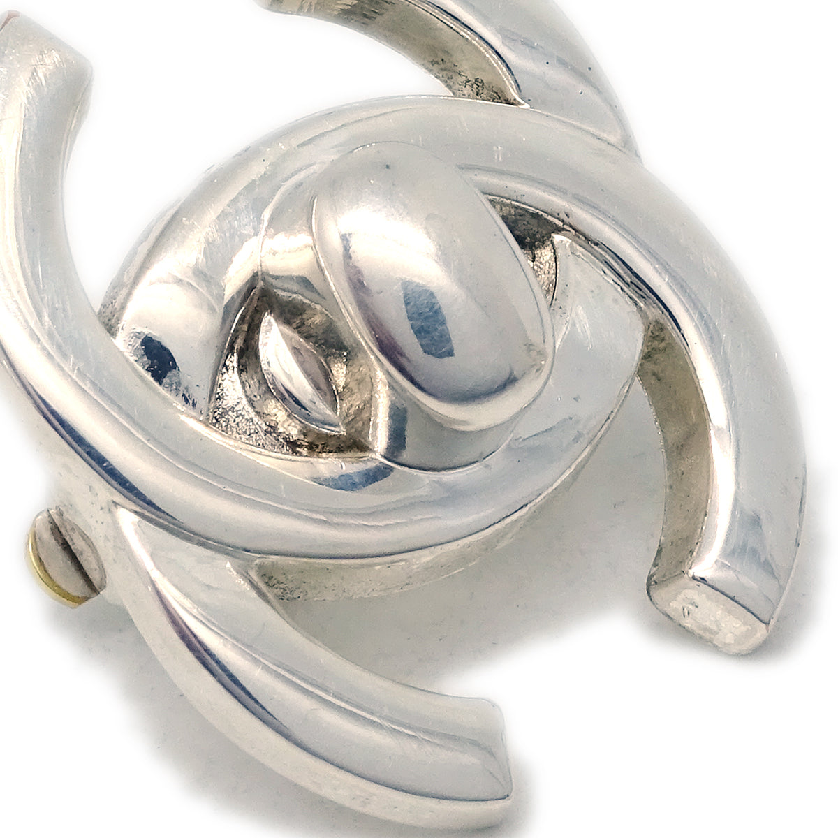 Chanel CC Turnlock Earrings Clip-On Silver Large 96P