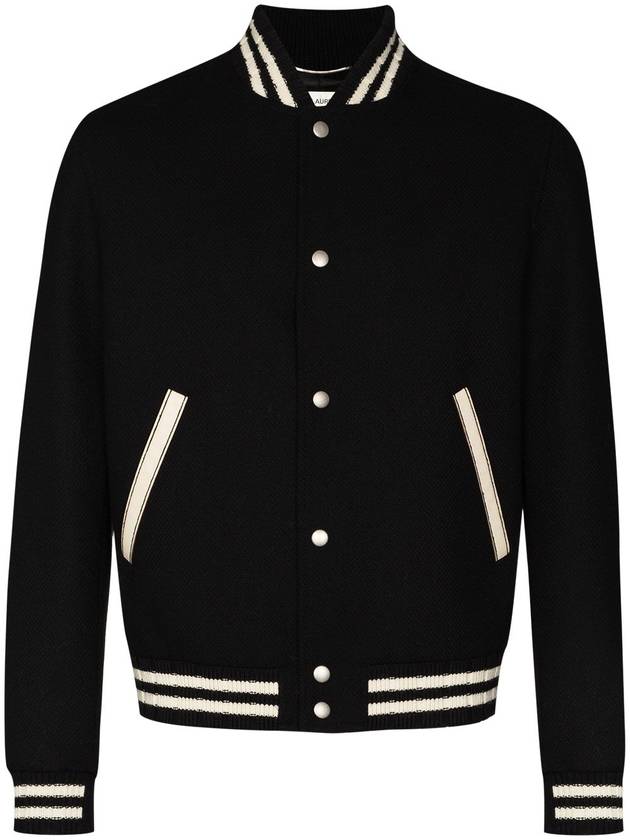 Luxury Saint Laurent Teddy Wool Bomber Jacket  Black