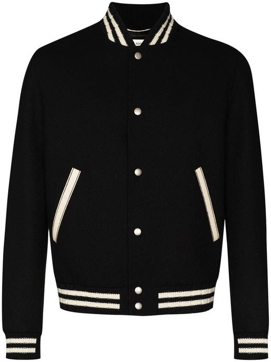 Luxury Saint Laurent Teddy Wool Bomber Jacket  Black
