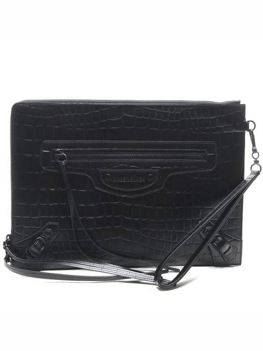 Luxury Balenciaga Crocodile Strap Clutch Bag Black
