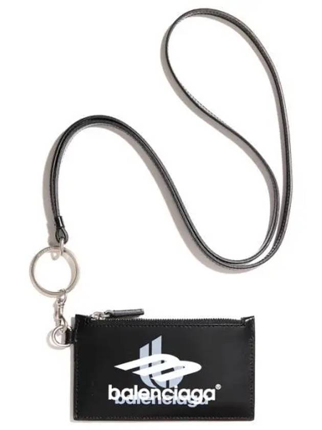 Luxury Balenciaga Logo Print Neck Strap Card Wallet Black
