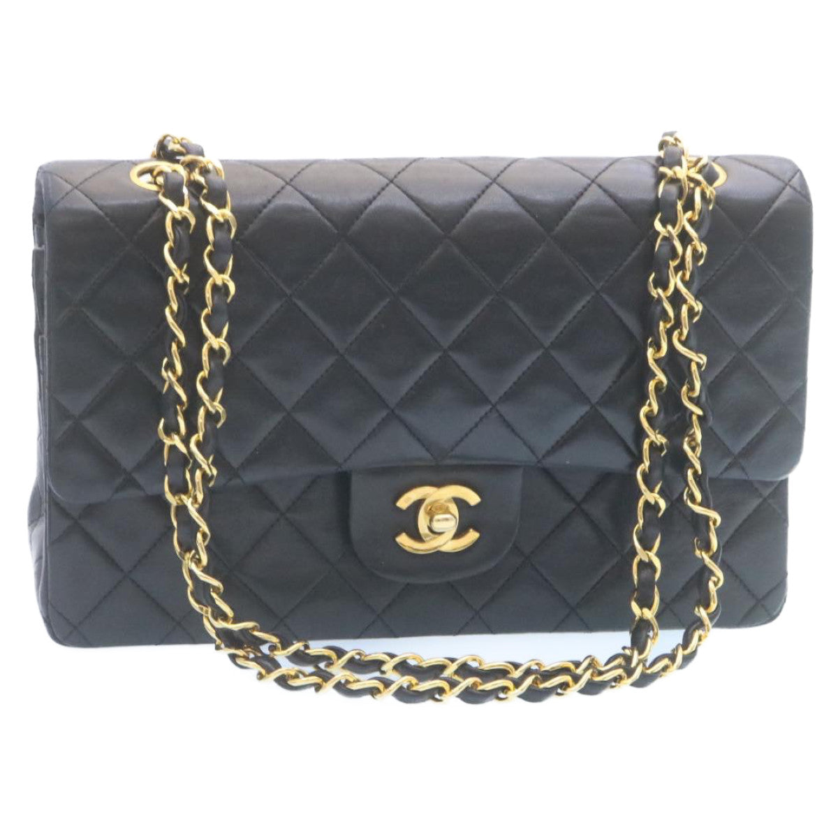 CHANEL Classic Matelasse 25 Chain Flap Shoulder Bag Lamb Skin Black  29001A