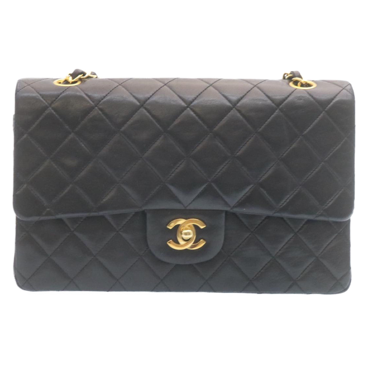 CHANEL Classic Matelasse 25 Chain Flap Shoulder Bag Lamb Skin Black  29001A