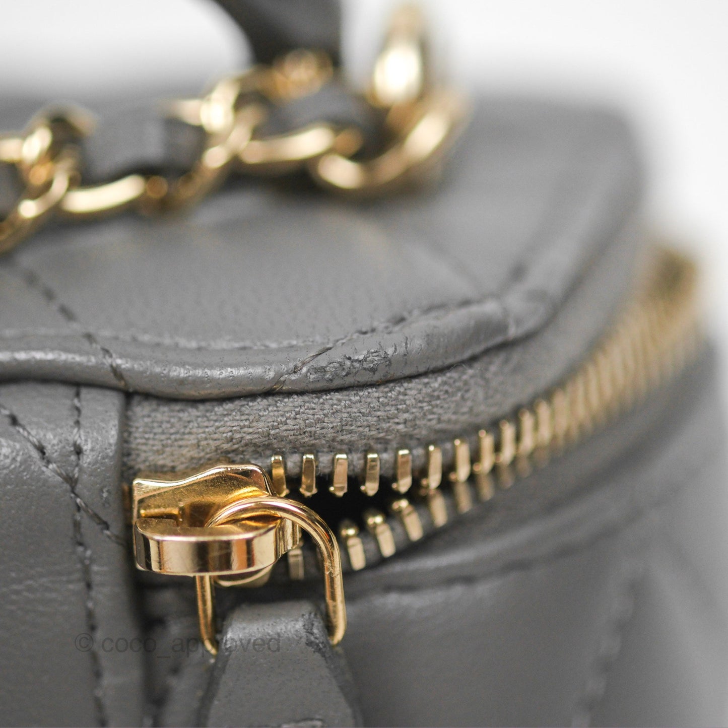 Chanel Mini Top Handle Vanity With Chain Grey Lambskin Gold Hardware