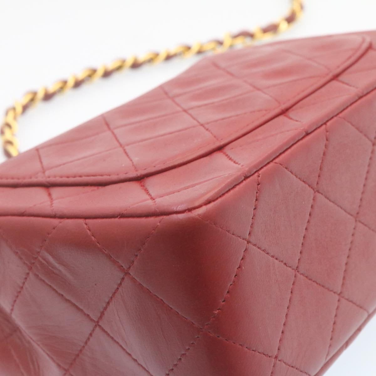 CHANEL Matelasse Chain Flap Shoulder Bag Lamb Skin Turn Lock Red CC  29038