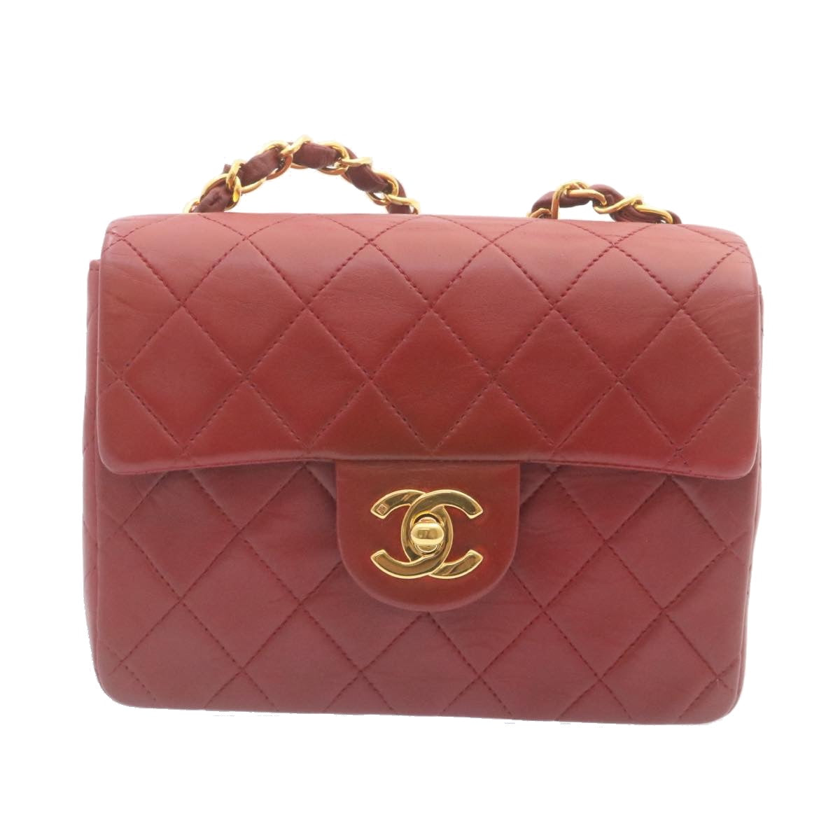 CHANEL Matelasse Chain Flap Shoulder Bag Lamb Skin Turn Lock Red CC  29038