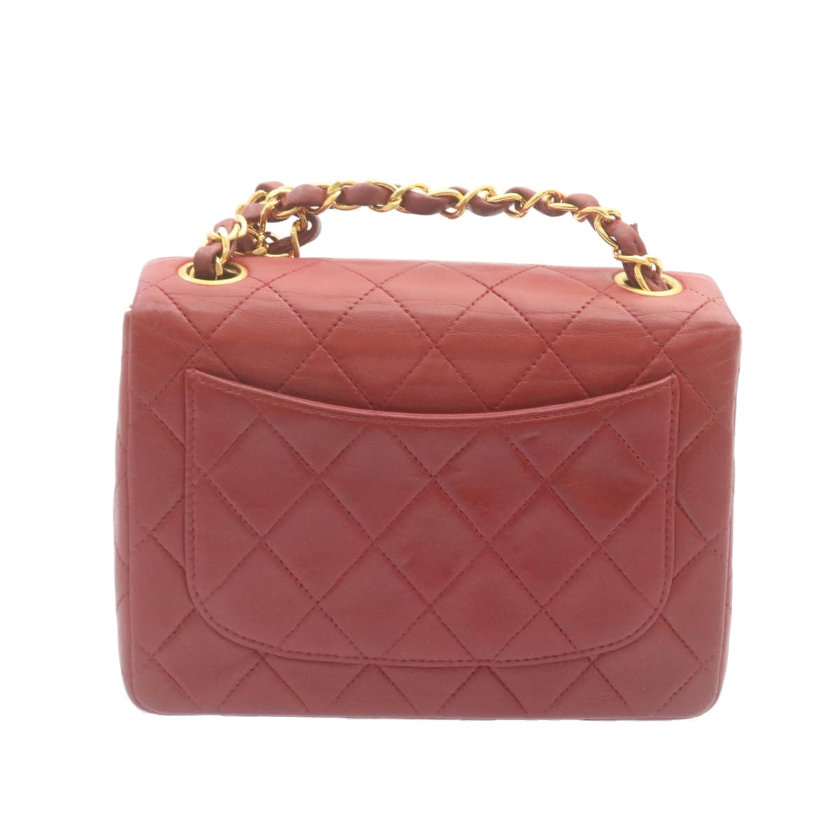 CHANEL Matelasse Chain Flap Shoulder Bag Lamb Skin Turn Lock Red CC  29038