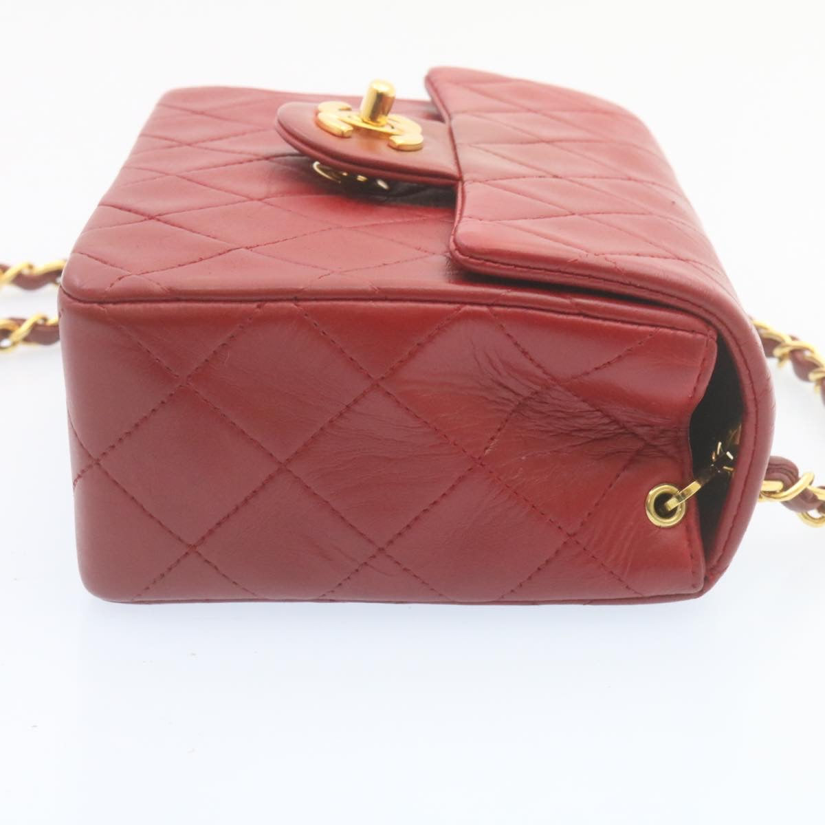 CHANEL Matelasse Chain Flap Shoulder Bag Lamb Skin Turn Lock Red CC  29038