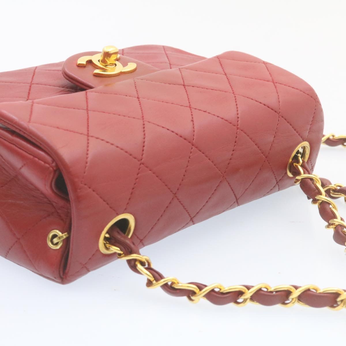 CHANEL Matelasse Chain Flap Shoulder Bag Lamb Skin Turn Lock Red CC  29038