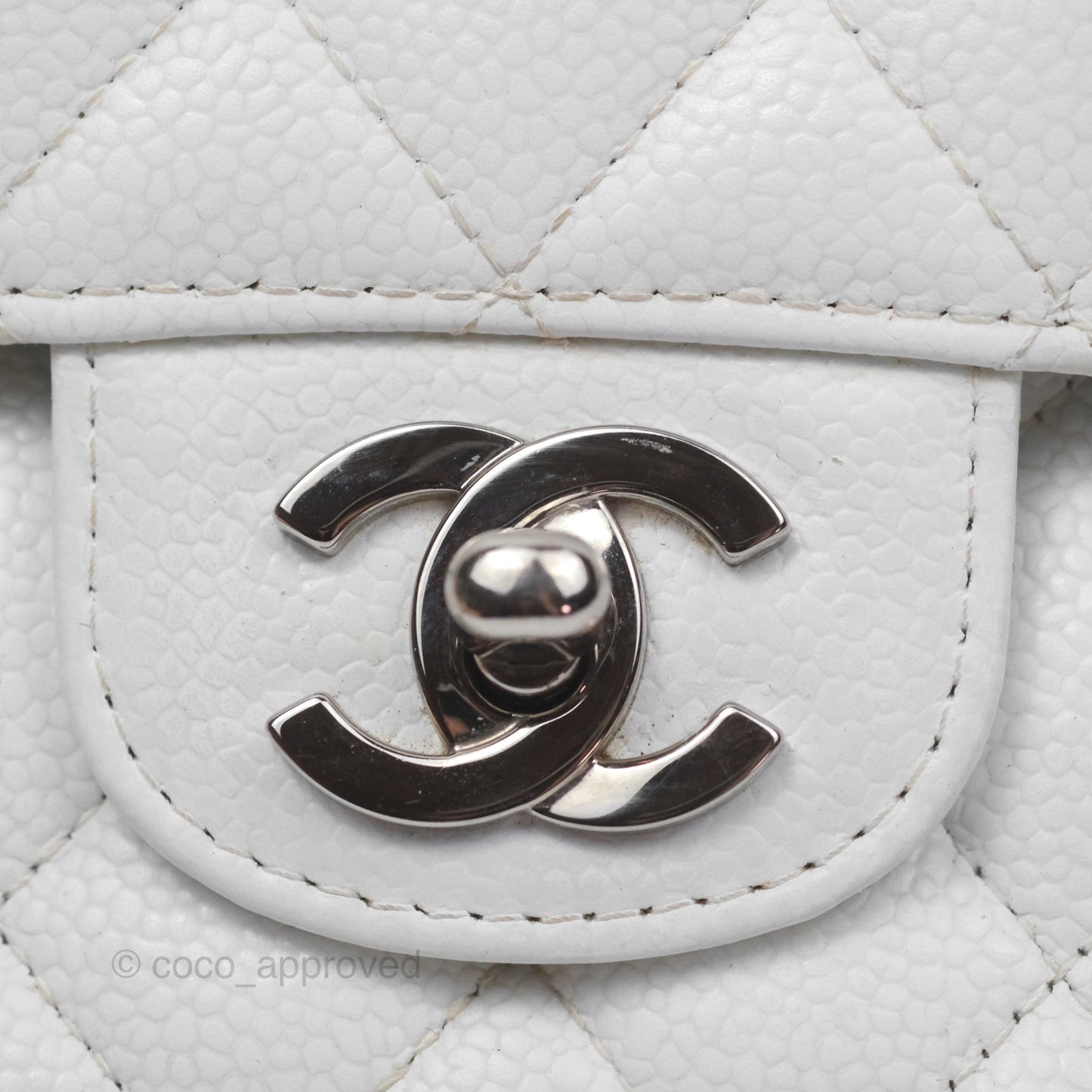 Chanel Classic M/L Medium Double Flap White Caviar Silver Hardware