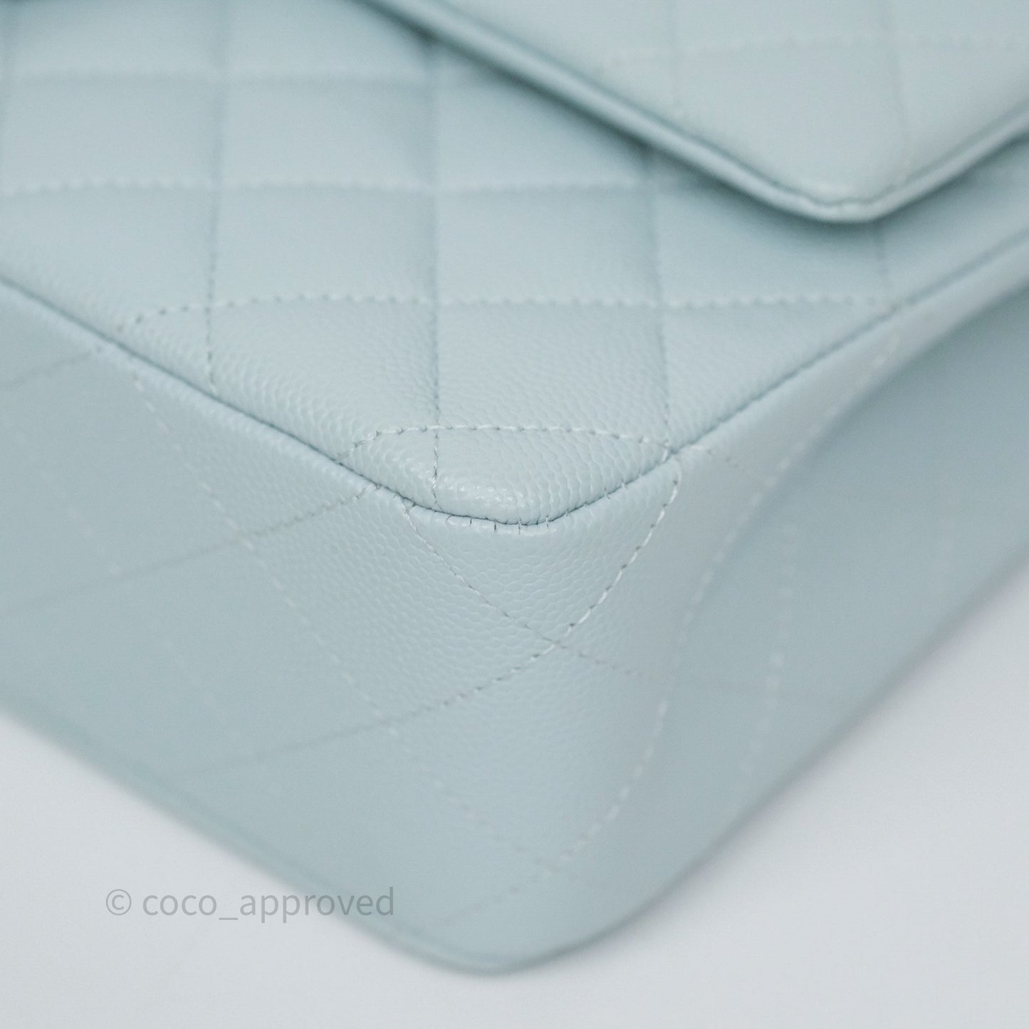 Chanel Classic M/L Medium Flap Quilted Light Blue Caviar Silver Hardware 21K