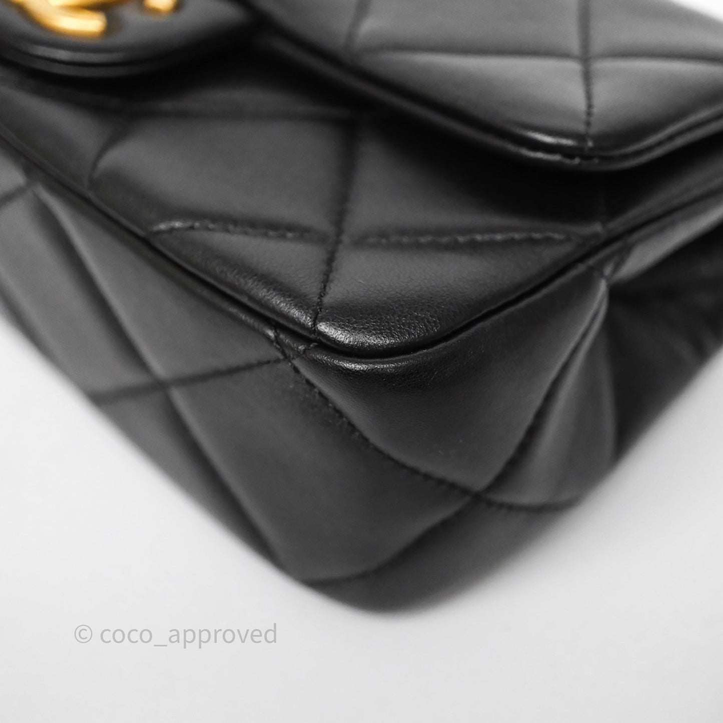 Chanel Quilted Flap Bag with Pearl Chain Black Calfskin Aged Gold Hardware