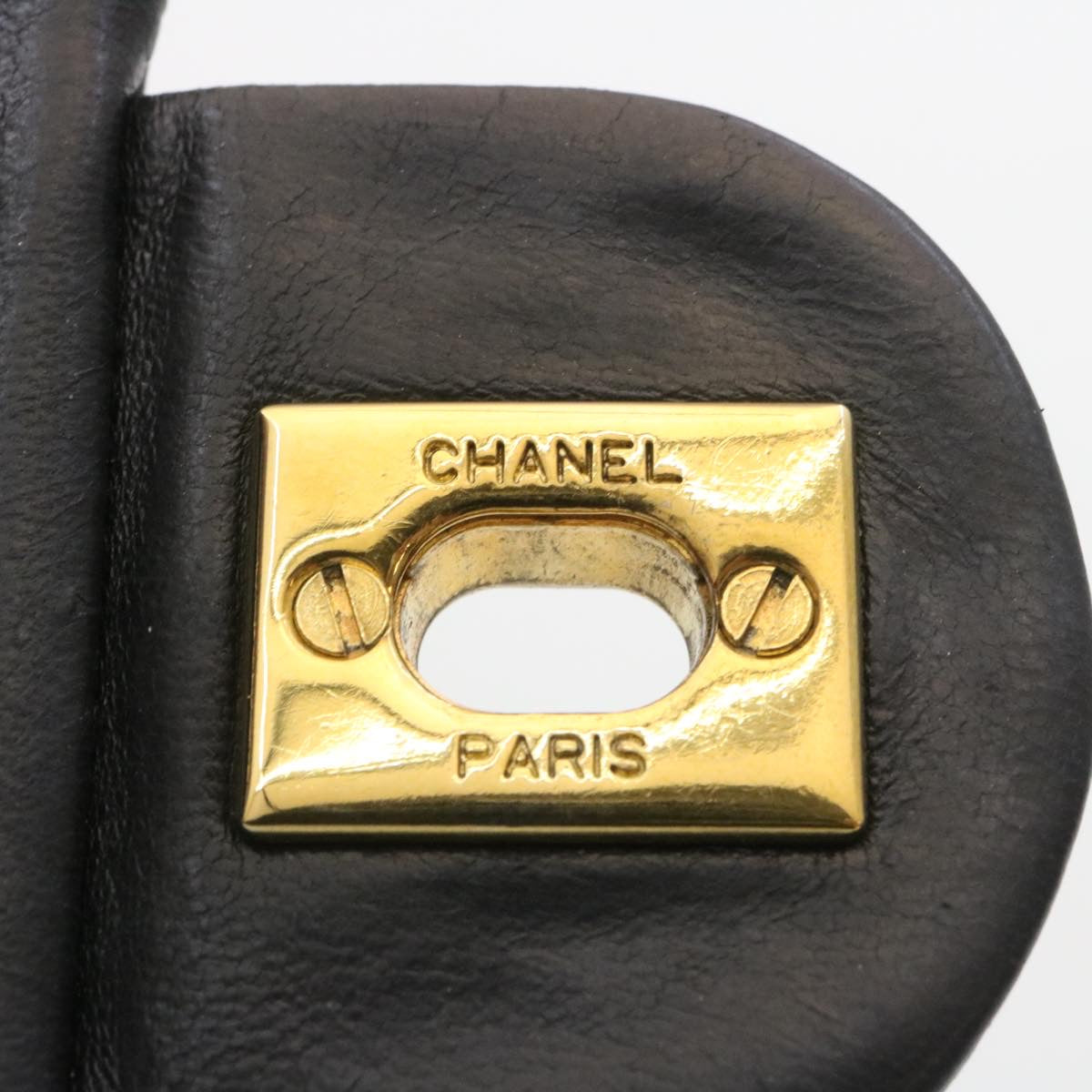 CHANEL Mini Matelasse Chain Flap Shoulder Bag Lamb Skin Black Gold  29069A