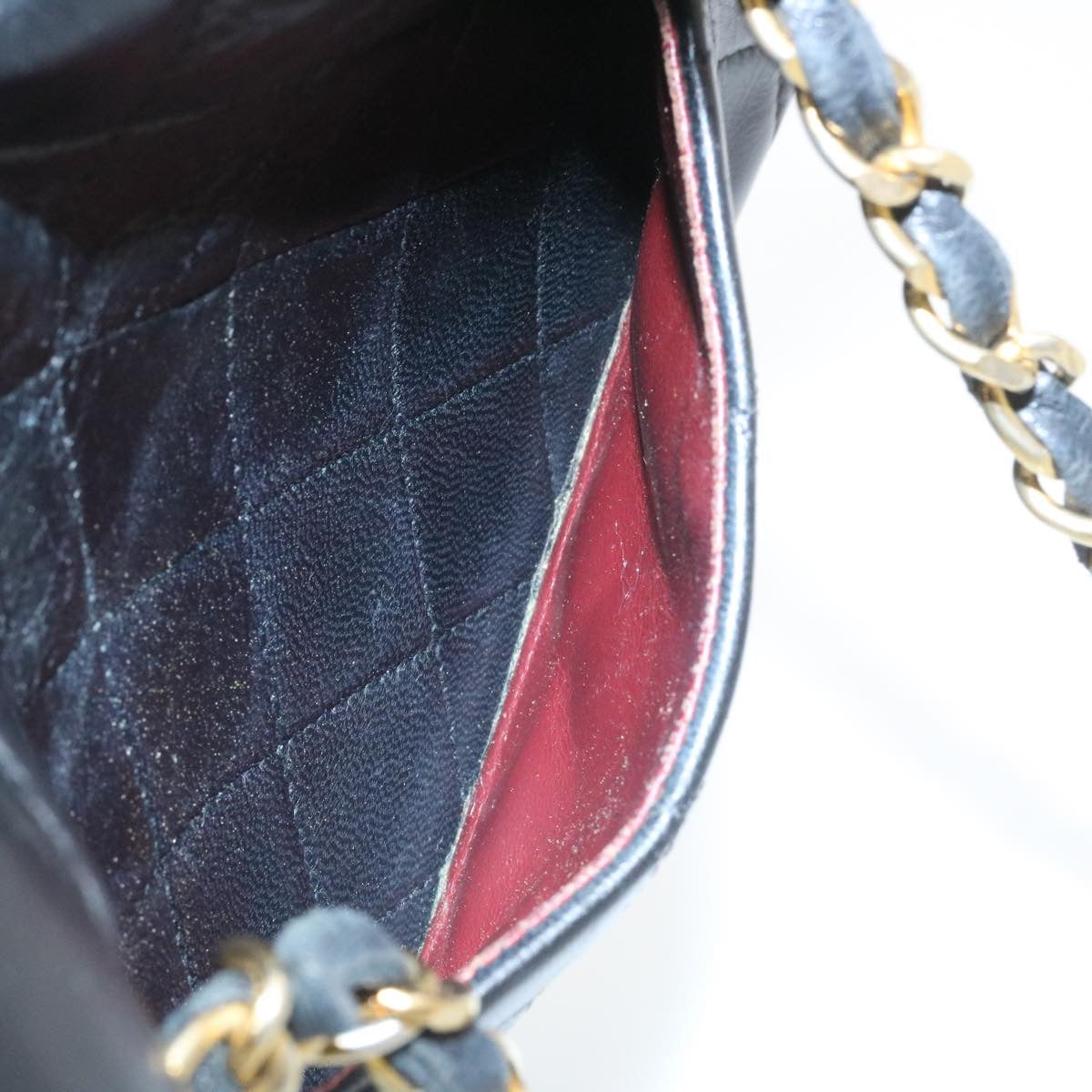 CHANEL Mini Matelasse Chain Flap Shoulder Bag Lamb Skin Black Gold  29069A