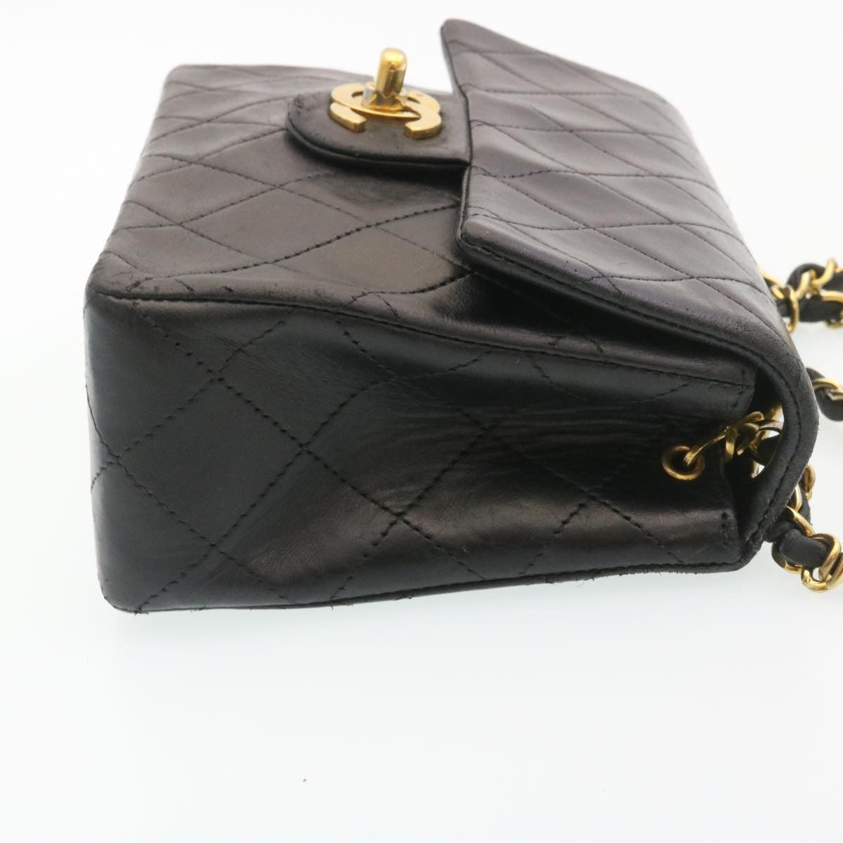 CHANEL Mini Matelasse Chain Flap Shoulder Bag Lamb Skin Black Gold  29069A