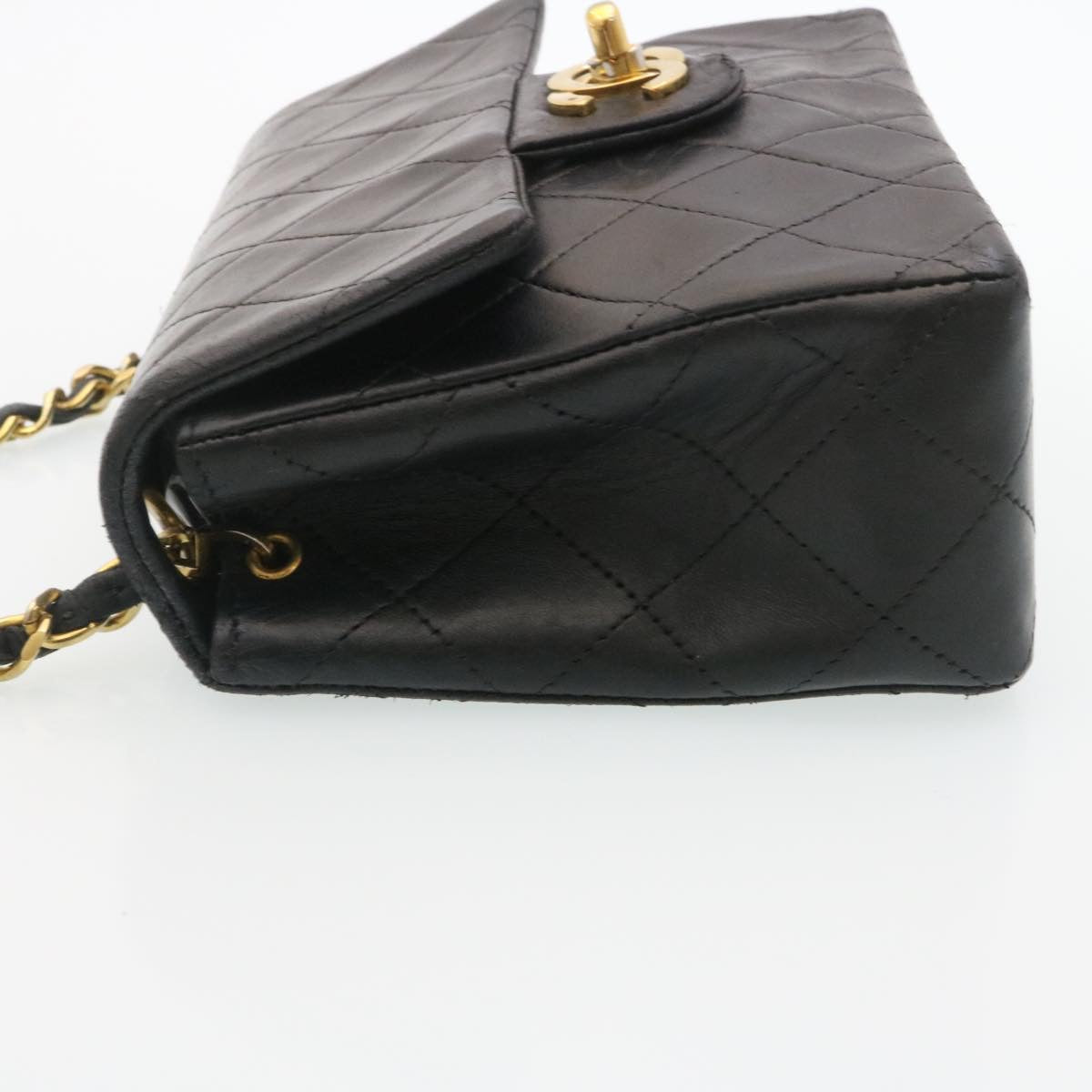 CHANEL Mini Matelasse Chain Flap Shoulder Bag Lamb Skin Black Gold  29069A
