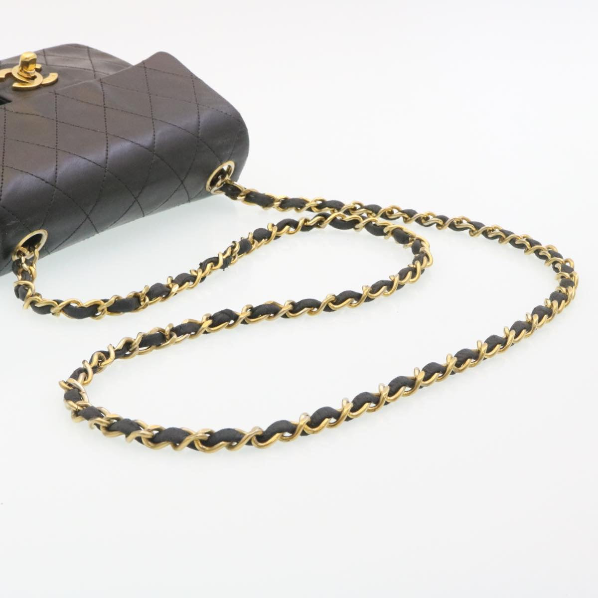 CHANEL Mini Matelasse Chain Flap Shoulder Bag Lamb Skin Black Gold  29069A