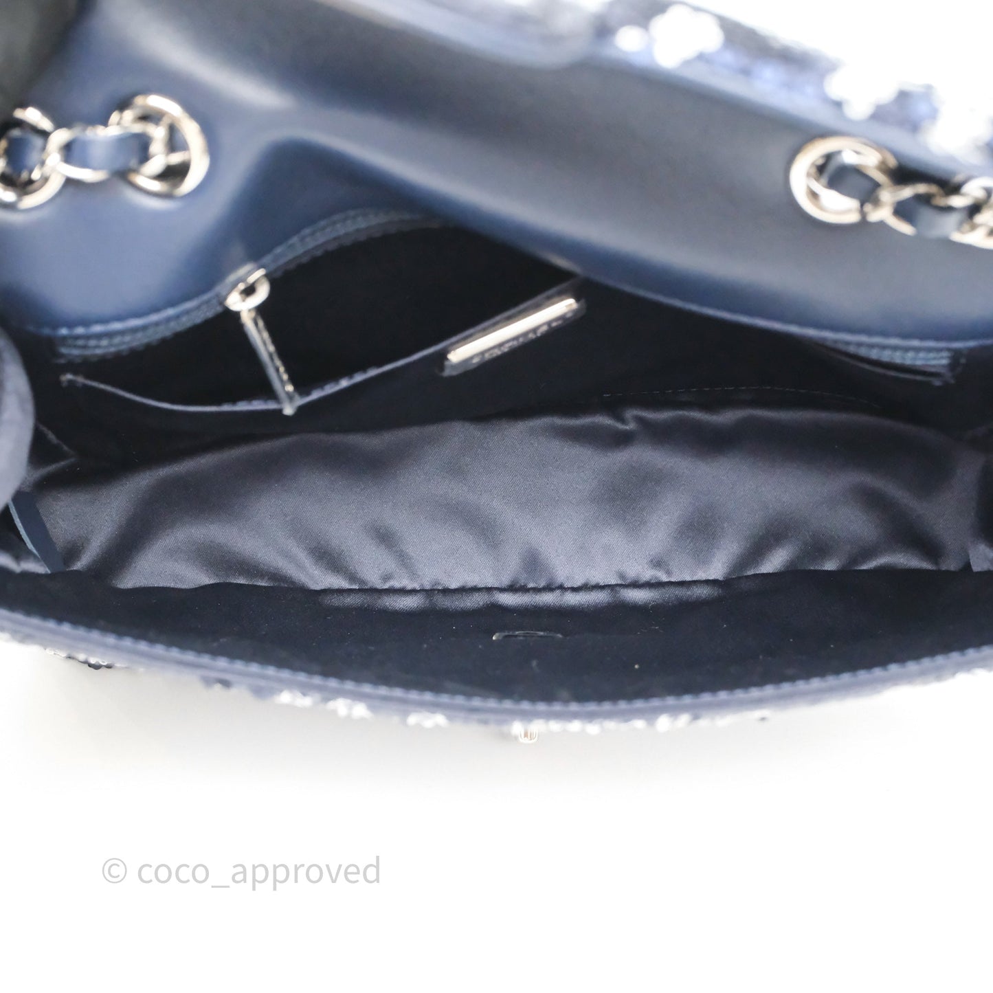 Chanel Medium CC Sequins Flap Bag White/ Navy Silver Hardware 19P